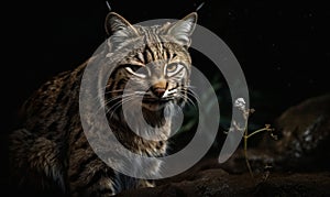 photo of Geoffroyâ€™s cat on black background. Generative AI