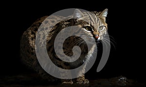 photo of Geoffroyâ€™s cat on black background. Generative AI