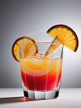 Photo Of Glass Of Tequila Sunrise Cocktail Isolated On A White Background. Generative AI