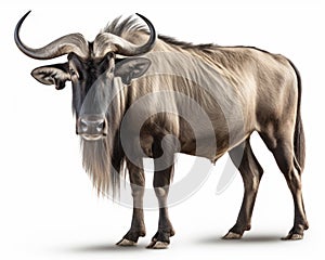 photo of gnu Connochaetes isolated on white background. Generative AI