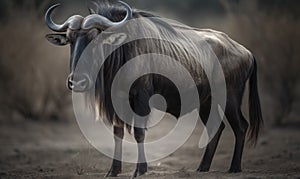 photo of gnu Connochaetes in its natural habitat. Generative AI