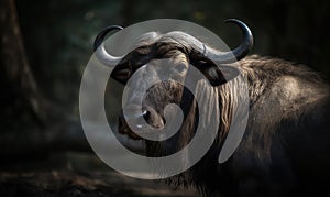 photo of gnu Connochaetes in its natural habitat. Generative AI