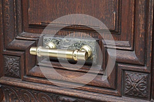 Gold and wooden door handle