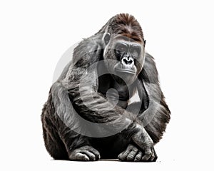 photo of gorilla isolated on white background. Generative AI