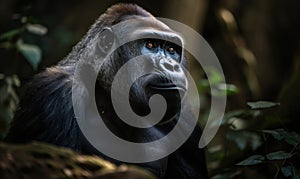 photo of gorilla in its natural habitat. Generative AI