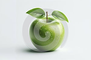 Photo of a Granny Smith apple with leaves isolated on solid white background. ai generative