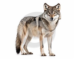 photo of gray wolf isolated on white background. Generative AI