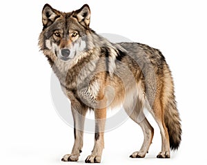 photo of gray wolf isolated on white background. Generative AI