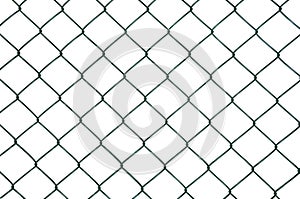 Photo green wire mesh, metal fence. Isolated, white background.