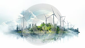 Photo of a group of wind turbines on a small island