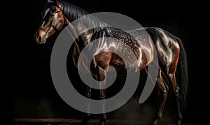 photo of Hackney show horse on black background. Generative AI