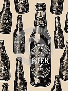 Photo Of Hand Drawn Vintage Bottle Of Beer, Sketch Style, Illustration, Tshirt Print, Poster, Logo, Hipster, Retro . Generative AI