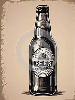 Photo Of Hand Drawn Vintage Bottle Of Beer, Sketch Style, Illustration, Tshirt Print, Poster, Logo, Hipster, Retro . Generative AI