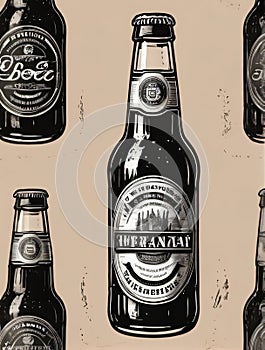 Photo Of Hand Drawn Vintage Bottle Of Beer, Sketch Style, Illustration, Tshirt Print, Poster, Logo, Hipster, Retro . Generative AI