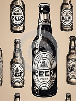 Photo Of Hand Drawn Vintage Bottle Of Beer, Sketch Style, Illustration, Tshirt Print, Poster, Logo, Hipster, Retro . Generative AI