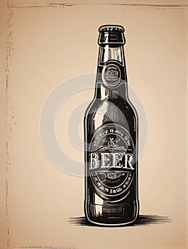 Photo Of Hand Drawn Vintage Bottle Of Beer, Sketch Style, Illustration, Tshirt Print, Poster, Logo, Hipster, Retro . Generative AI