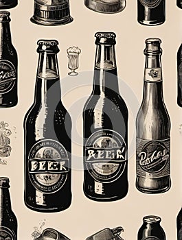 Photo Of Hand Drawn Vintage Bottle Of Beer, Sketch Style, Illustration, Tshirt Print, Poster, Logo, Hipster, Retro . Generative AI