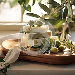 A photo of handmade olive soap generated by artificial intelligence