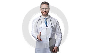 photo of happy emedicine and doctor man with laptop. doctor promoting emedicine