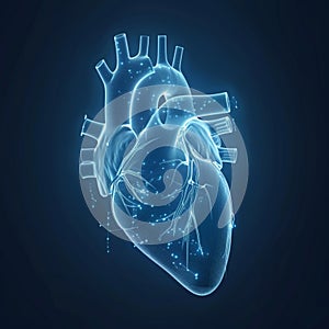 Photo Heart shaped wireframe design on blue backdrop, symbolizing interconnectedness