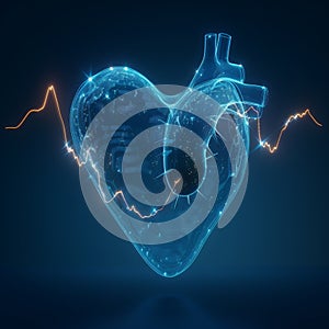 Photo Heart shaped wireframe design on blue backdrop, symbolizing interconnectedness