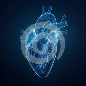 Photo Heart shaped wireframe design on blue backdrop, symbolizing interconnectedness