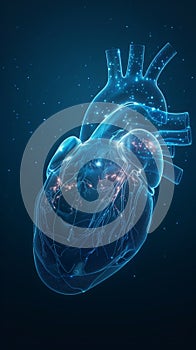 Photo Heart shaped wireframe design on blue backdrop, symbolizing interconnectedness