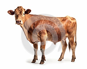 photo of heifer bovine isolated on white background. Generative AI