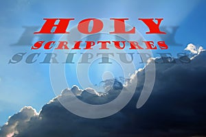 Bible holy scriptures text storm clouds sky heaven background