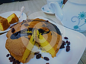 Photo of homemade marble cake in the plate