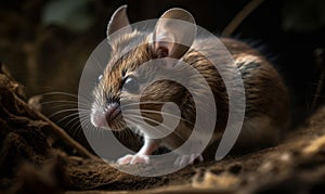 photo of house mouse in its natural habitat. Generative AI