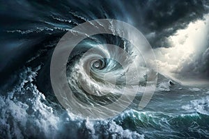 Photo of hurricane, atmospheric cyclone. Generative AI
