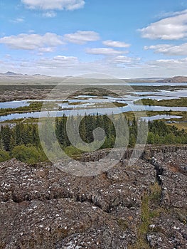 Iceland Landscape View of Fields, Vegatation, Montains, Lakes, Rivers, - Europe photo