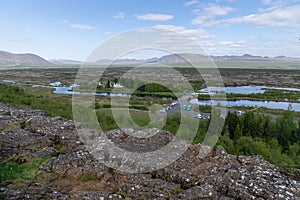 Iceland Landscape View of Fields, Vegatation, Montains, Lakes, Rivers, - Europe photo