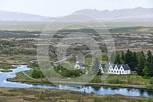 Iceland Landscape View of Fields, Vegatation, Montains, Lakes, Rivers, - Europe photo