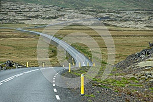 Iceland Road Roads Landscape View of Fields, Vegatation, Montains, Lakes, Rivers, - Europe photo