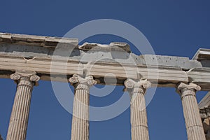 Photo of iconic Erechtheion with famous Caryatids, Acropolis hill, Athens historic center, Attica, Greece