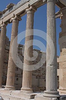 Photo of iconic Erechtheion with famous Caryatids, Acropolis hill, Athens historic center, Attica, Greece