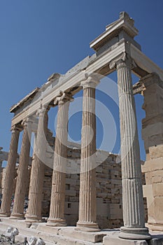 Photo of iconic Erechtheion with famous Caryatids, Acropolis hill, Athens historic center, Attica, Greece