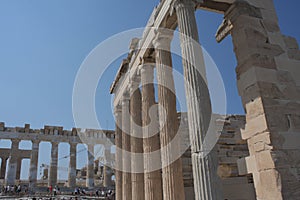 Photo of iconic Erechtheion with famous Caryatids, Acropolis hill, Athens historic center, Attica, Greece