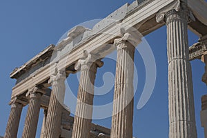 Photo of iconic Erechtheion with famous Caryatids, Acropolis hill, Athens historic center, Attica, Greece