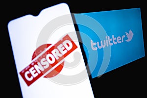 The photo illustrates the use of censorship in the social network twitter. Censored in Twitter.