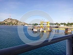photo illustration of the pier door at the port of Sumbawa Tano& x27;s photo photo