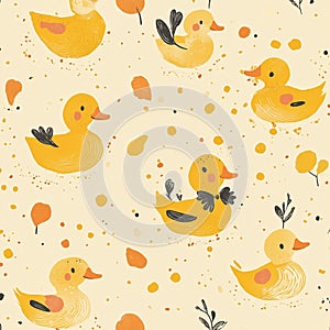 The photo illustration of seamless pattern ducks on the colorful background