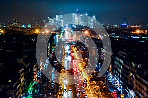 view from Arc de triomphe at night,Photo image a Beautiful panoramic view of Paris Metropolitan City