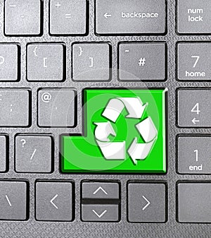 green recycle symbol keyboard key icon button language sign icon arrows greener clean