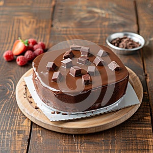 Photo Indulgent chocolate cake with luscious ganache topping, dessert perfection