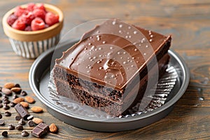 Photo Indulgent chocolate cake with luscious ganache topping, dessert perfection