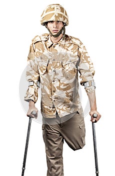 Portrait of injured solider in uniform from war photo