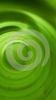 a photo from inside a green bottle produces an abstract circle photo